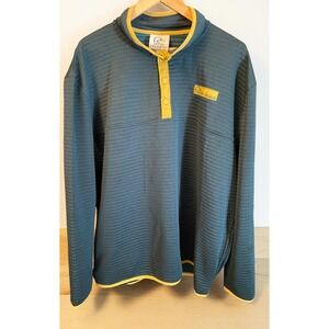 Ducks Unlimited Ribbed Snap Neck Mens XXL Teal Green Pullover Fleece Sweatshirt
